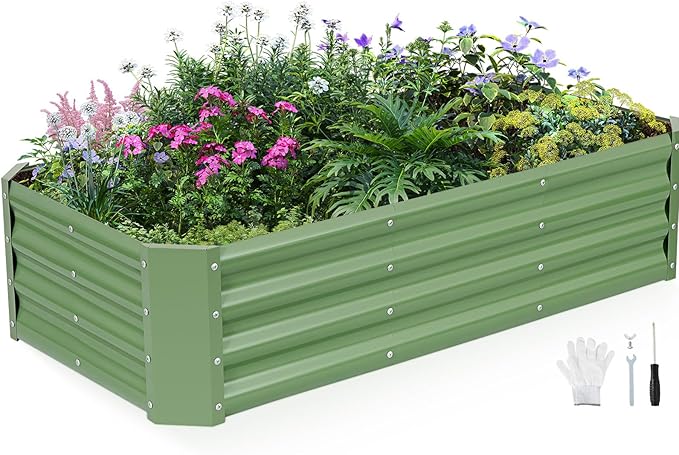 INNO STAGE Galvanized Raised Garden Bed Kit, 4x2x1FT Metal Raised Garden Beds for Vegetables, Rust-Resistant & Easy Assembly, Outdoor Raised Beds for Gardening, Flowers, Herbs (Green)