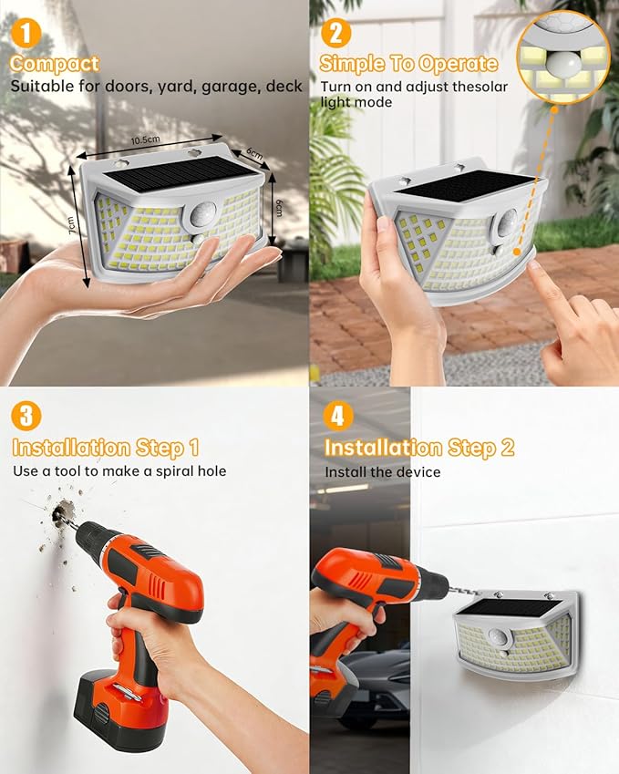 Aootek New Solar Motion Sensor Lights 120 LEDs with Lights Reflector,270° Wide Angle, IP65 Waterproof, Step Lights for Front Door, Yard, Garage, Deck (White, Daylight White, 6-Pack)