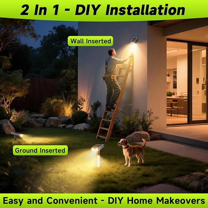 Solar Spotlights Outdoor Waterproof- 2 IN 1 Solar Spot Lights Outdoor with 2 Lighting Modes & PC Light Guide Column for Garden Yard Pathway | Warm Yellow 3000k Spotlights | IP65 Waterproof | 4 Pack