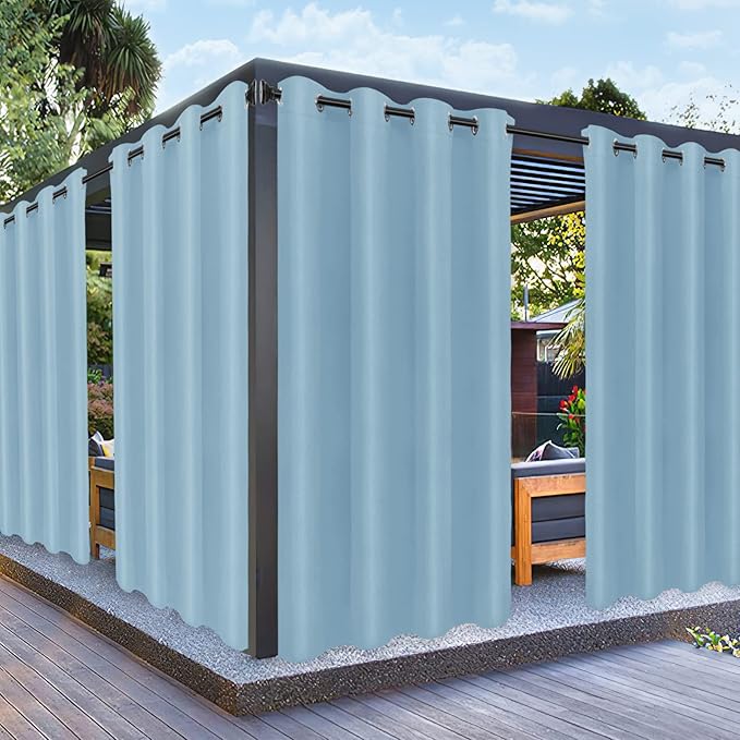PureFit Outdoor Curtains for Patio Waterproof Weatherproof, UV Resistant Outside Curtains for Gazebo, Front Porch, Pergola, Sun Blocking Privacy Curtain, 52W x 84L inch, 1 Panel, Sky Blue