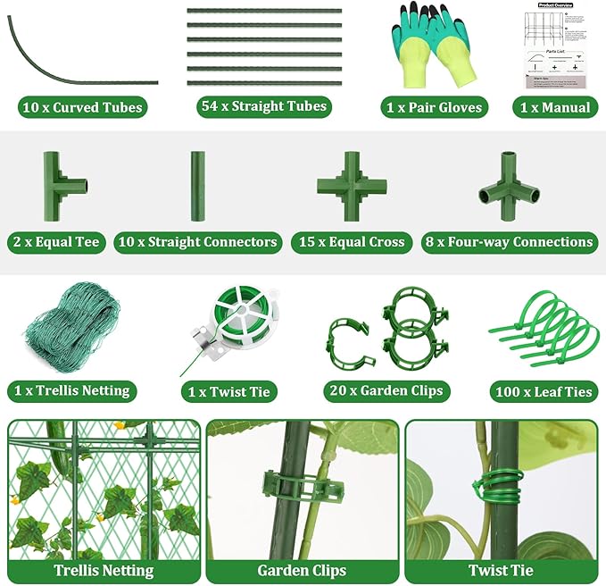 Cucumber Trellis for Raised Bed 5.4x5.5ft U-Shape Adjust Metal Garden Trellis for Climbing Plants Outdoor with Climbing Net Vegetable Arch Trellises Support Plant for Tomato Pea Fruit Squash Trellises