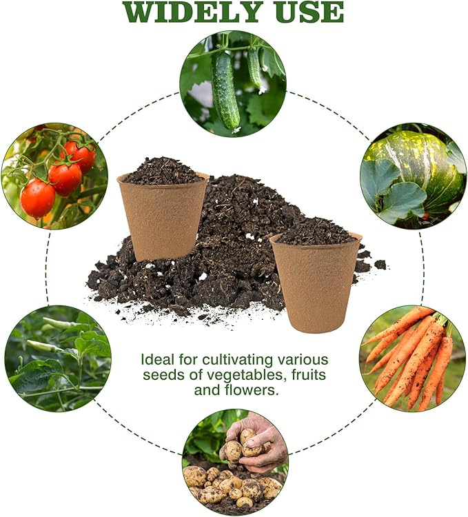 40Pcs 3.15 Inch Peat Pots, Biodegradable Eco-Friendly Round Plant Seedling Starters Kit, Seed Germination Trays with 10 Labels for Flower Vegetable Tomato Saplings & Herb Germination, Khaki
