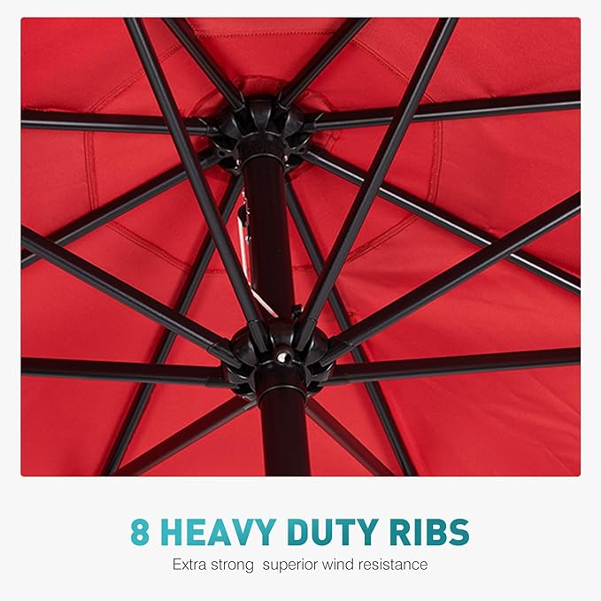 OLIXIS 9ft Patio Umbrella with Tilt and Crank Button & 8 Sturdy Ribs Waterproof, Patio Table Umbrella Perfect for Poolside, Terrace, Beach and Outdoor Restaurant, Red
