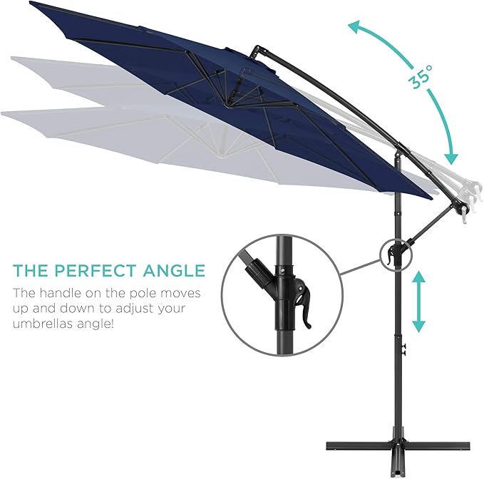Best Choice Products 10ft Offset Cantilever Hanging Market Patio Umbrella, 8 Sturdy Ribs, Easy Adjustment - Navy Blue