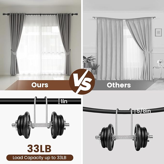 1” Diameter Curtain Rods Itself is 30 to 240 inch 1 Pack Fit 30-234 inch Window with Heavy Duty Adjustable Rod Matte Black Splicing Metal Extra Long Curtain Rod for Windows