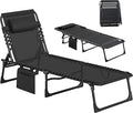 Outsunny Chaise Lounge Chair Outdoor, 5-Position Adjustable Sun Tanning Chair with Carrying Handle and Side Pocket, Folding Bed Cot with Removable Pillow for Garden, Beach, Patio, Pool, Camp, Black