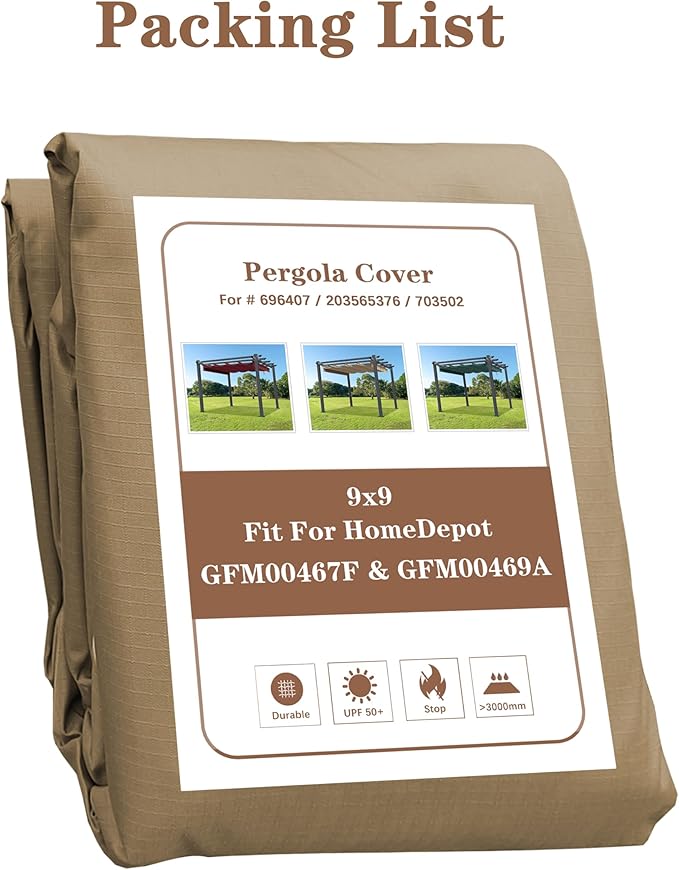 SCOCANOPY Beige Ripstop Replacement Cover Fit for Home Depot Hampton Bay Pergola # GFM00467F,GFM00469A