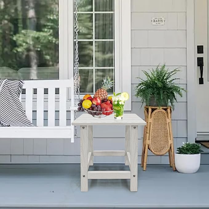 Adirondack Side Table - HDPS Weather Resistant, End Table for Patio, Pool, Deck, Porch, Indoor/Outdoor Use, White