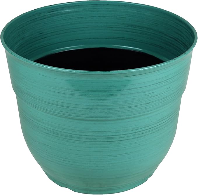 Garden Elements Indoor/Outdoor Glazed Brushed Happy Plastic Planter, Large, Dark Aqua, 15"