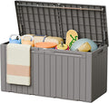 Greesum 110 Gallon Outdoor Storage Box with Lockable Lid, All-Weather Solution for Patio Furniture, Pool Supplies & Garden Tools, Waterproof, UV-Resistant Large Deck Box, Light Coffee