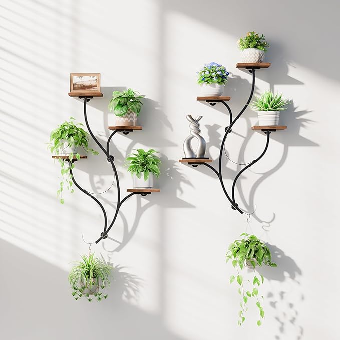 LATIBELL 2 Packs Wall Planters for Indoor Plants 8 Tiered Wall Mount Plant Holder Hanging Planters Wall Decor Living Room Plant Stand Indoor Wall Planter Plant Hanger Window Plant Shelves for Home