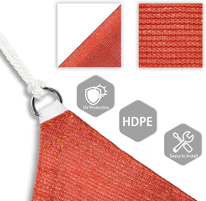 Patio Paradise 19' x 19' x 19' Sun Shade Sail Triangle Canopy Shade Cloth Fabric Sunlight Block Patio Pergola Cover HDPE Deck Awning for Outdoor Backyard Roof Shading, Red