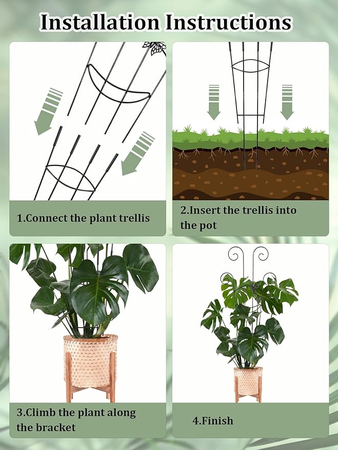 2 Pcs Tall Trellis for Potted Plants, 30'' Expandable Butterfly Shape Garden Trellis for Climbing Plants Indoor, Plant Pothos Climber Support for Monstera, Ivy, Hoya, Vine (Black)