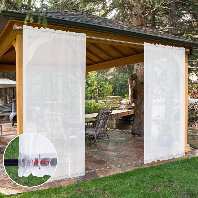 SpaceDresser Waterproof Outdoor Sheer Curtains for Patio - 4 Panels Rod Pocket Indoor Voile Sheer Curtain for Living Room,52W x 84L inch, White