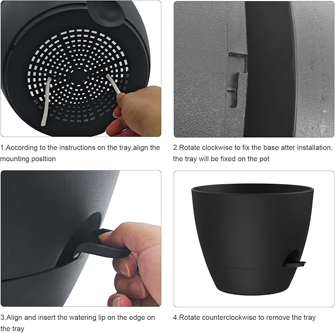 12 Inch Large Self Watering Pots, Flower Pots with Multi-Mesh Drainage Holes and Saucer, Planters for Indoor and Outdoor Garden Plants (Black)