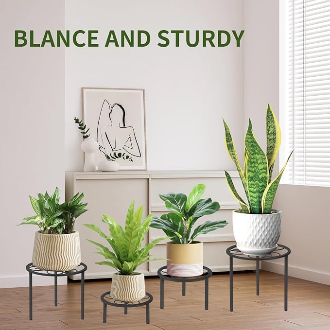 5-piece set of metal plant potted flower racks, heavy-duty flower pot plant racks of different sizes, iron flower racks, suitable for indoor and outdoor home decoration (Black) (5, Black)
