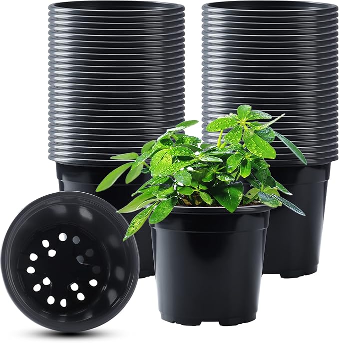 50Pcs Nursery Pots Variety Pack Plastic Pots for Plants,5 inch Seedling Pots with Drainage Holes Indoor Outdoor Flower for Succulent Vegetable Herb