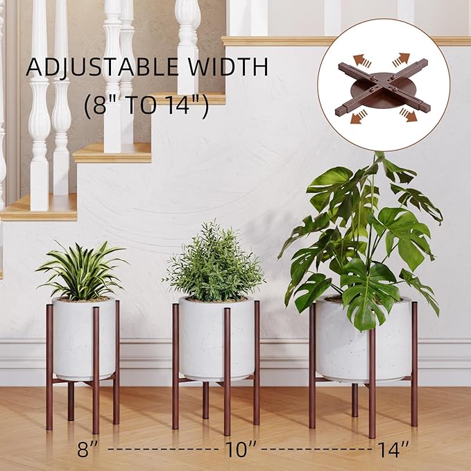 Plant Stand Indoor for 2 Height Options ,Mid Century Modern Outdoor Planter Holder,Corner Plant Stand Capacity of 160LB for 8 to 14 Inch Pots Coffee with Round Plate