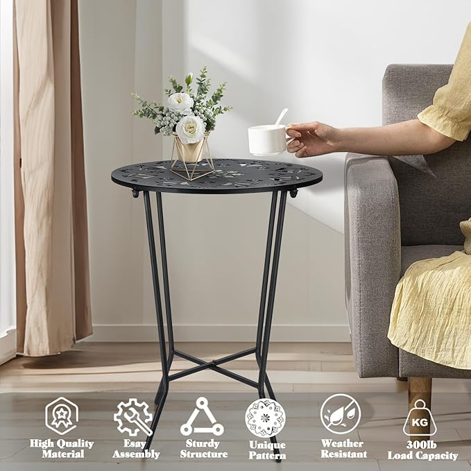 25" Height Side Table, 18inch Round Metal Outdoor Patio Bistro Table, Weather Resistant Accent Side Table Drink Table for Backyard, Livingroom, Yard Balcony