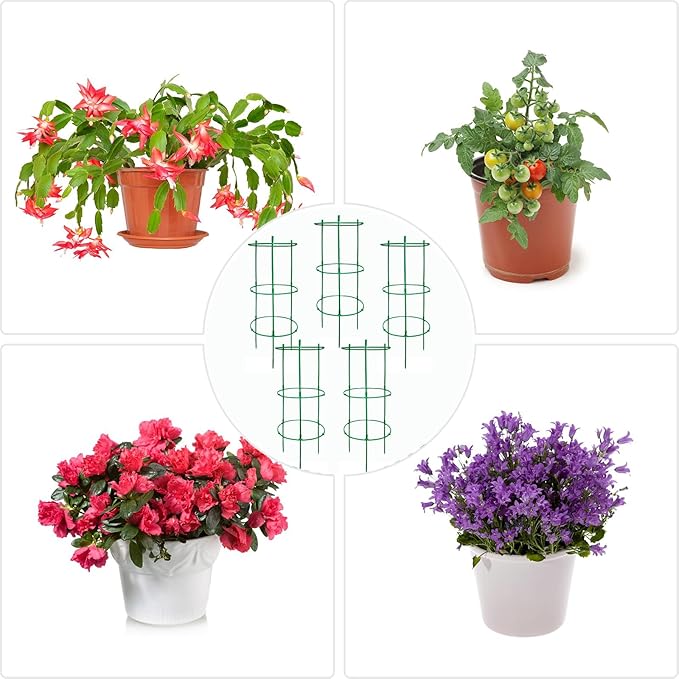 12 Packs Plant Support Stakes, Plant Support with Garden Wire Ties for Indoor Plants, Plastic Stackable Garden Flower Support, Plant Stakes for Tomato, Monstera, Peony, Hydrangea Climbing Plants