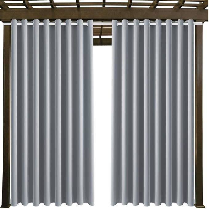 Waterproof Outdoor Curtain W105 x L84 - Grommet Top Sunlight Blocking Window Treatment Drapes Blackout Curtains for Home Bedroom Living Room Outdoor Patio Porch Gazebo (Light Gray, 2 Panels)