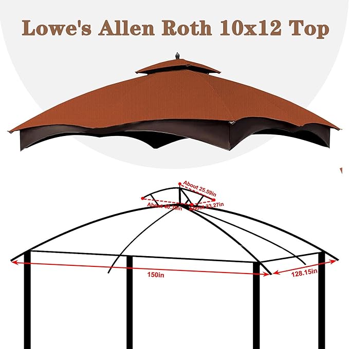 Ripstop Rust Red Ripstop Replacement Top for Lowe's Allen Roth 10X12 Gazebo Model #GF-12S004B-1/ GF-12S004BTO