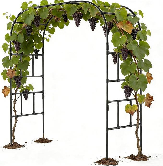 DoCred Garden Arch Trellis for Climbing Plants, 87 Inch Large Garden Trellises Outdoor Metal Plants Support Archway Arbor Tunnel Trellis for Vegetables Plant Decoration, Black