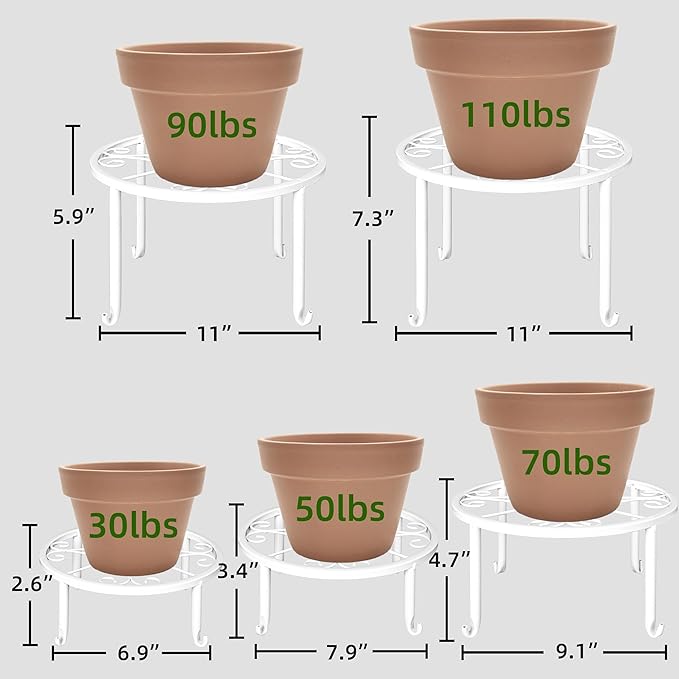 Plant Stands 5 Pack White Metal Plant Stand for Outdoor Indoor Plants Heavy Duty Flower Pot Stands for Multiple Plants Rustproof Iron Round Plant Shelf for Planter Potted Plant Holder for Garden Home