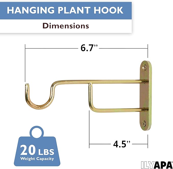 Ilyapa 3 Pack Metal Wall Plant Hangers - 7 Inch Plant Hanger for Indoor - Rustic Brass Finish Hooks for Hanging Plants, Baskets, and Macrame - Indoor Hangers for Plants, Lanterns or Wind Chimes