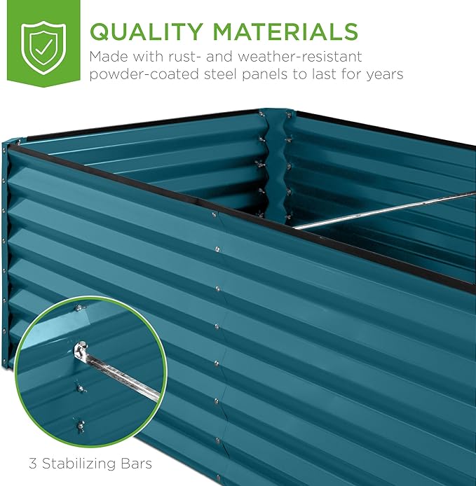 Best Choice Products 8x4x2ft Outdoor Metal Raised Garden Bed, Deep Root Planter Box for Vegetables, Herbs & Flowers, 478-Gallon Capacity, 100% Non Toxic Materials - Peacock Blue