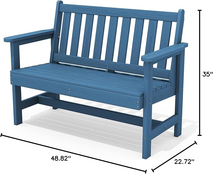 SERWALL Outdoor Bench, HDPE Outdoor Benches Weatherproof, 2-Person Garden Bench with 660 lbs Weight Capacity, Patio Benches for Outdoors, Garden, Porch, Backyard and Park, Navy Blue