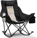 Oversized Rocking Camping Chair with Headrest & Cup Holder - 400lbs Capacity, 600D Oxford Fabric, Easy Fold Portable Outdoor Rocker Chair for Camping, Backyard, Beach, Light Gray