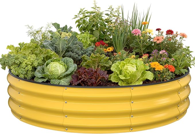 Galvanized Raised Garden Bed 4×4×1 FT, Round Metal Raised Garden Bed Outdoor Planter Box with Open Bottom, Rust-Resistant Steel Garden Bed for Vegetables Herbs Flowers, Easy Assembly