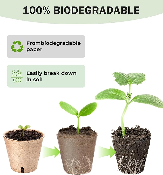 homenote Peat Pots, 3.15/4 Inch 120 Pcs Seed Starting Pots with Drainage Holes Round Nursery Plants Pots with Bonus 20 Plant Labels