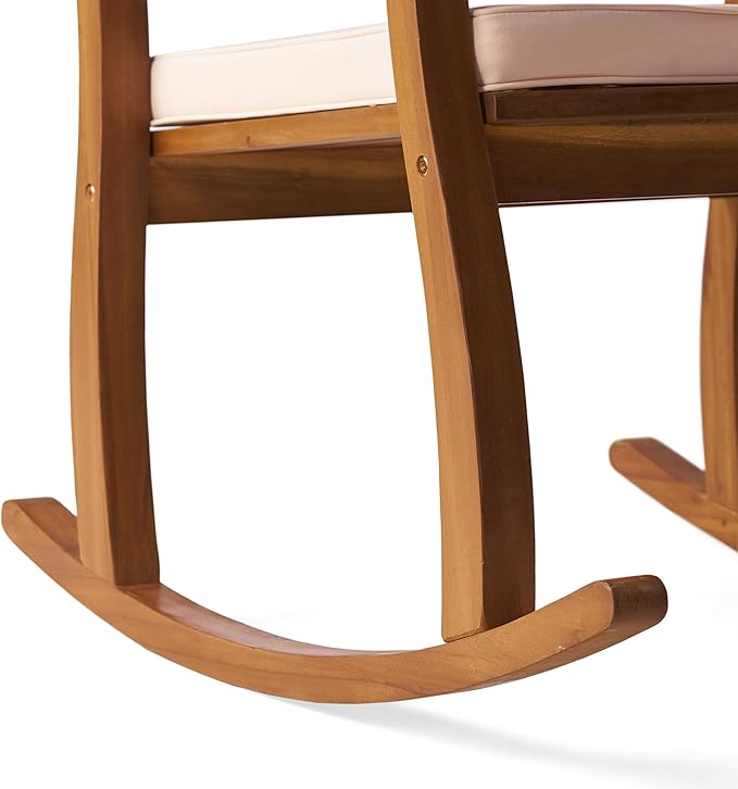 Christopher Knight Home Selma Acacia Rocking Chairs with Cushions, 2-Pcs Set, Teak Finish