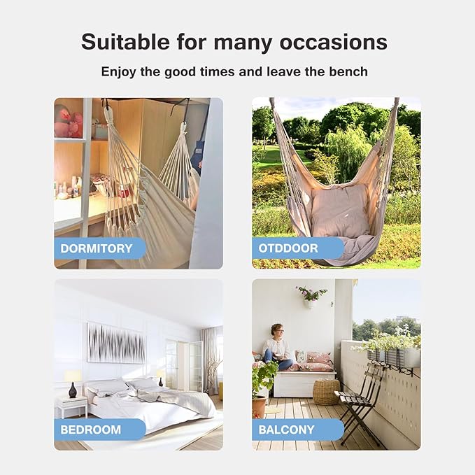 Hommtina Hammock Chair Hanging Rope Swing, Max 300 Lbs Hanging Chair with Pocket & Durability Perfect for Outdoor, Home, Bedroom, Patio, Yard (Pillows NOT Included,Pea Green)