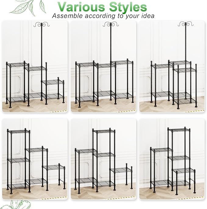 Plant Stand Indoor Outdoor, Heavy Duty Metal Waterproof 6 Tiered Plant Shelf for Multiple Flower Planter Holder Rack, Black - C6