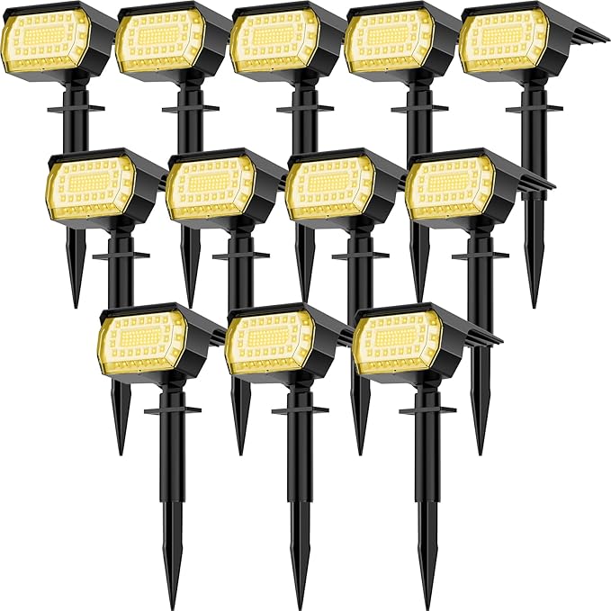 LANSOW Solar Spot Lights Outdoor, [12 Pack/76 LED] 2-in-1 Solar Landscape Spotlights, 3 Modes IP65 Waterproof Dusk to Dawn Solar Powered Flood Wall Lights for Outside Yard Garden Pathway(Warm White)