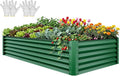YITAHOME 8x4x1.5ft Large Raised Garden Bed Kit, Galvanized Metal Planter Box with Gloves, Ground Nails & Safety Rubber, Outdoor Above Ground Planters for Plants Vegetables Flowers, Green