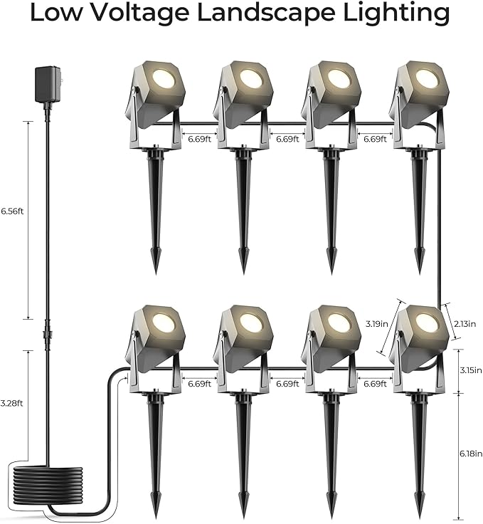 Outdoor Landscape Lighting, 8 Pack Outdoor Spotlights, LED Landscape Lights for House Yard Garden Lawn Tree Fence Plant Flags Pathway, 12V 2700K Warm White, IP65 Waterproof