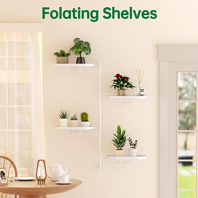 Rotating Window Shelves for Multiple Plants Indoor,4-tier Metal Corner White Plant Stand Holder Floating Hanger Shelf for Wall，Windows Sill Gifts for Planter Lover to Enhance Home Decor