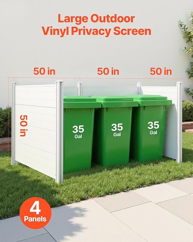 VEVOR Outdoor Privacy Screens, 50" W x 50" H Air Conditioner Fence, Pool Equipment Enclosure, Horizontal Vinyl Privacy Fence, Perfect to Enclose Trash Can and A/C Units (4-Panel)