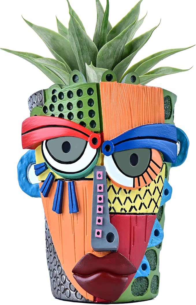 Abstract Face Planter Pots for Plants,Hand-Painted Colorful Flower Pots with Drainage, Indoor Outdoor Garden Decor Gift(Modern,Small)
