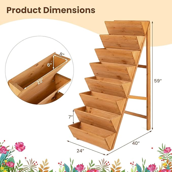 Giantex 8-Tier Wooden Vertical Raised Garden Bed Set of 2, Freestanding Plant Stand with Legs for Herbs Vegetables Fruits, Indoor Outdoor Tiered Wood Planter Box Flower Rack for Patio, Balcony & Yard