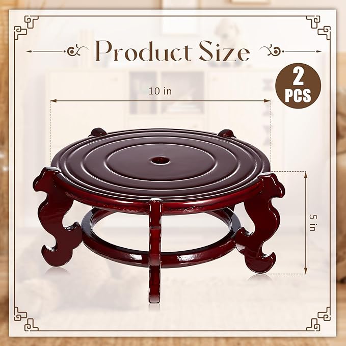 Geetery 2 Pcs 4 to 12 in Wooden Plant Stands Indoor Chinese Oriental Plant Stand for Vase Fishbowl Flower Pot Lamp Redwood Base Vintage Display Rack Decor(10 Inch)
