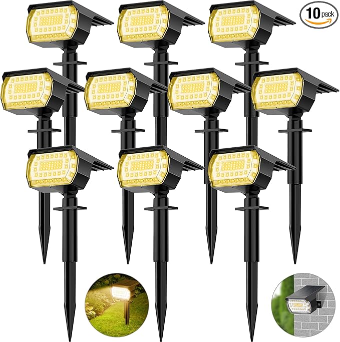 Solar Spot Lights Outdoor, [57 LED/10 Pack] Solar Lights Outdoor IP65 Waterproof, 3 Modes Solar Powered Landscape Spotlights for Garden Yard Outside Patio Pathway Pool(Warm White)