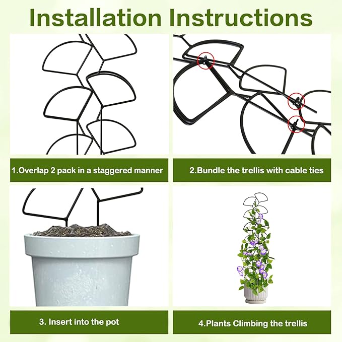 Indoor Plant Trellis for Climbing Plants, 3 Pack Stackable Garden Trellis for Potted Plants, Small House Plant Trellis for Vine Ivy Flower Plant Support Outdoor DIY Metal Trellis, Black
