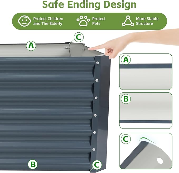 4x2x2ft (2 Pack) Raised Garden Bed - Galvanized Deep Root Planter Boxes Outdoor with Wing Nuts and Safety Edges for Gardening Vegetables, Flowers, Herbs, Succulents - Gray