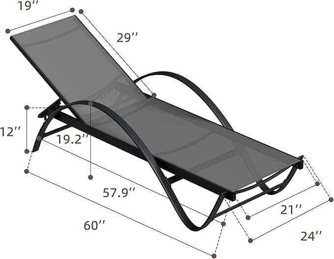 Shintenchi Patio Chaise Lounge Set of 2, Pool Chaise Lounge with Arm,Outdoor Lounge Chair with 5 Adjustable Backrest,Sunbathing Recliner,Beach Chair,Pool Chairs,Dark Grey