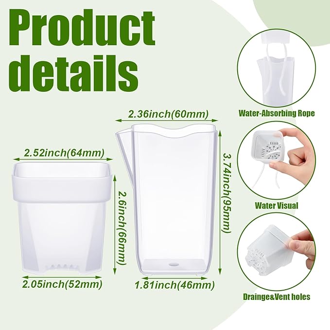 LemonRoad 20 Pack 2.5" Small Self Watering Pots for Indoor Plants with 20 Plant Label Mini Clear Plastic Planters with Water Level and Drainage Holes for Propagation, Succulents, and African Violet